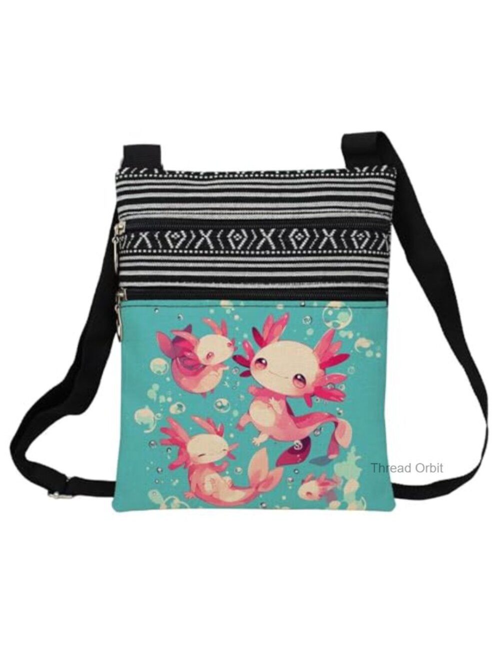 Cartoon Axolotls Crossbody Bag Polyester Adjustable Strap Small Sling Purse
